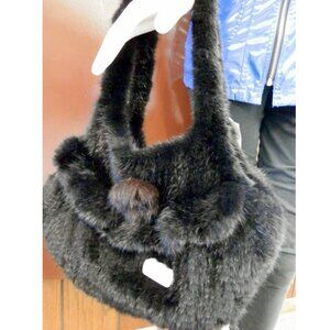 Belle Fare Large Knitted Mink Bag with Brown Rose